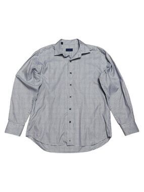 DAVID DONAHUE Luxury Non Iron Trim Fit Plaid Designer Blue Business Dress Shirt